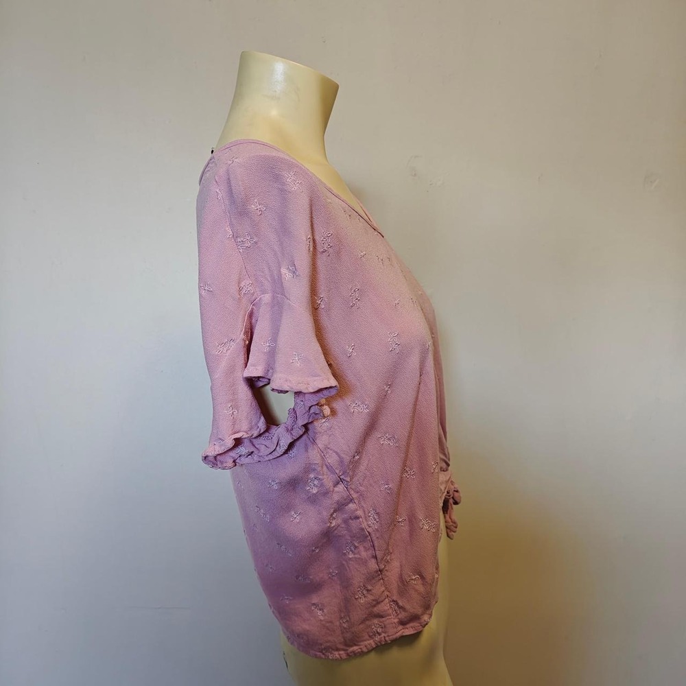 Ariat Womens Pink Floral Tie Front V-Neck Flutter Sleeve Western Top Small - Picture 2 of 5